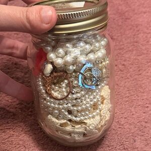 Vintage Pearl and Gold Jewelry mystery jar